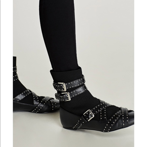 zara flat ankle boots with studs